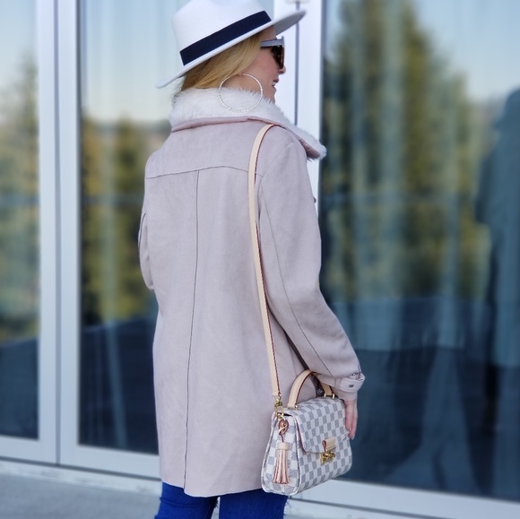 Blush Suede Mini Trench Coat - Picture 2 of 3